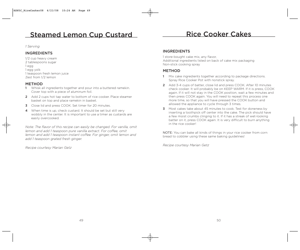 Steamed lemon cup custard, Rice cooker cakes | Wolfgang Puck HSN5C_RICECOOKER08 User Manual | Page 26 / 28