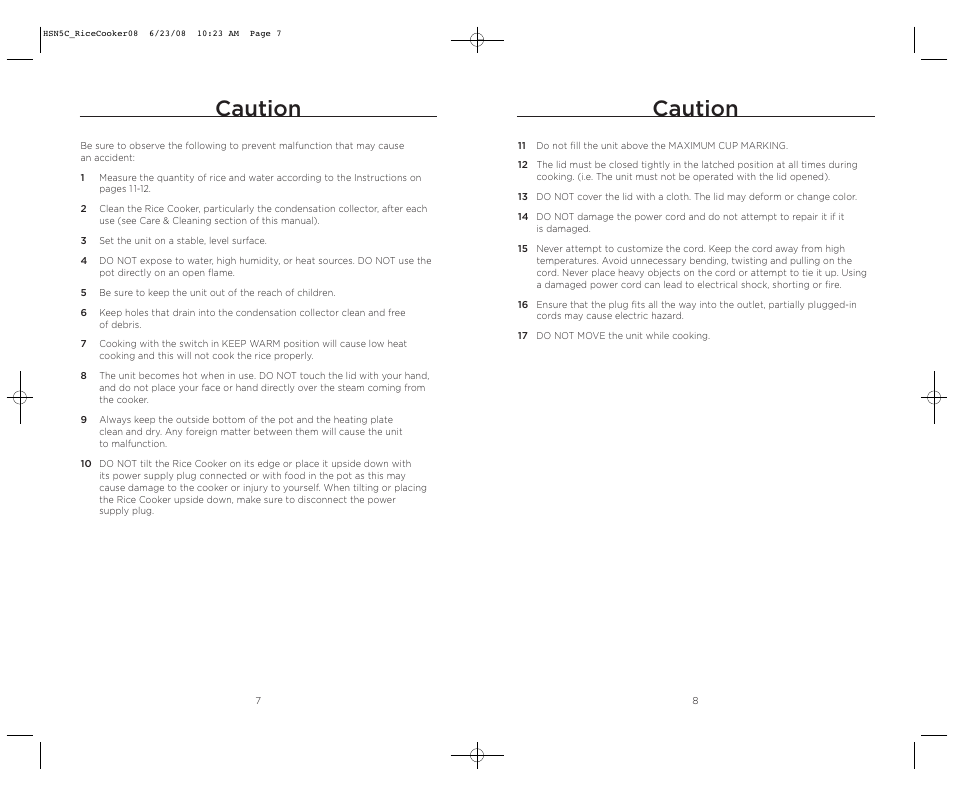 Caution | Wolfgang Puck HSN5C_RICECOOKER08 User Manual | Page 5 / 28