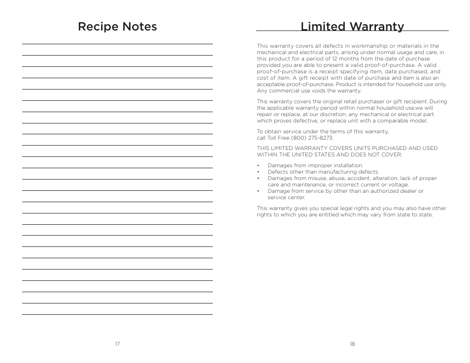 Limited warranty | Wolfgang Puck BHM00240 User Manual | Page 10 / 10