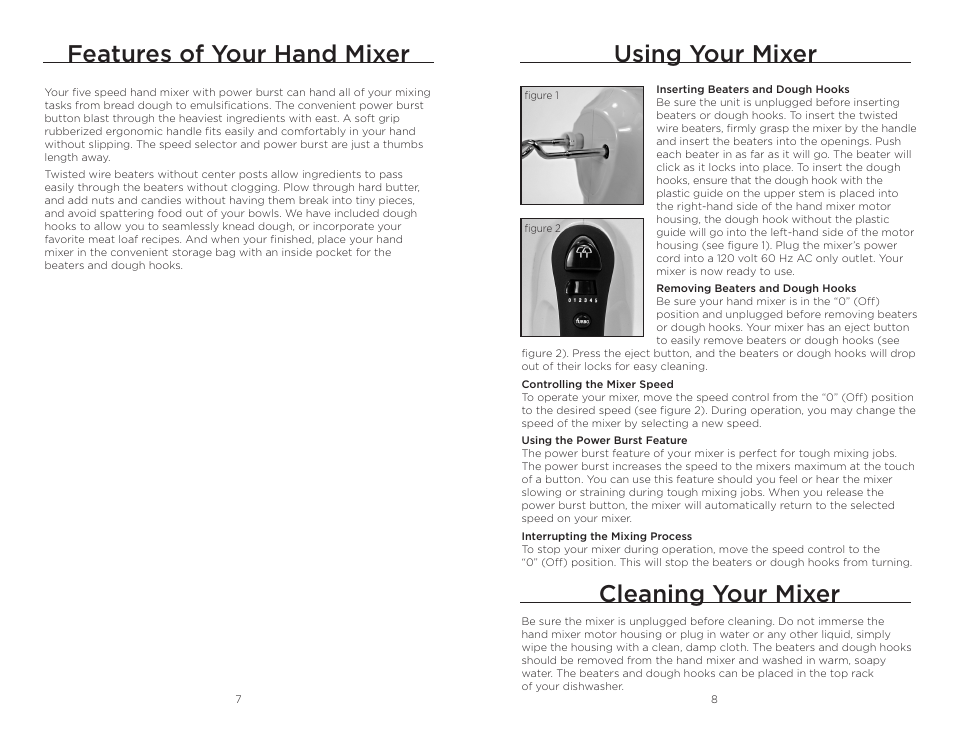 Cleaning your mixer, Using your mixer features of your hand mixer | Wolfgang Puck BHM00240 User Manual | Page 5 / 10