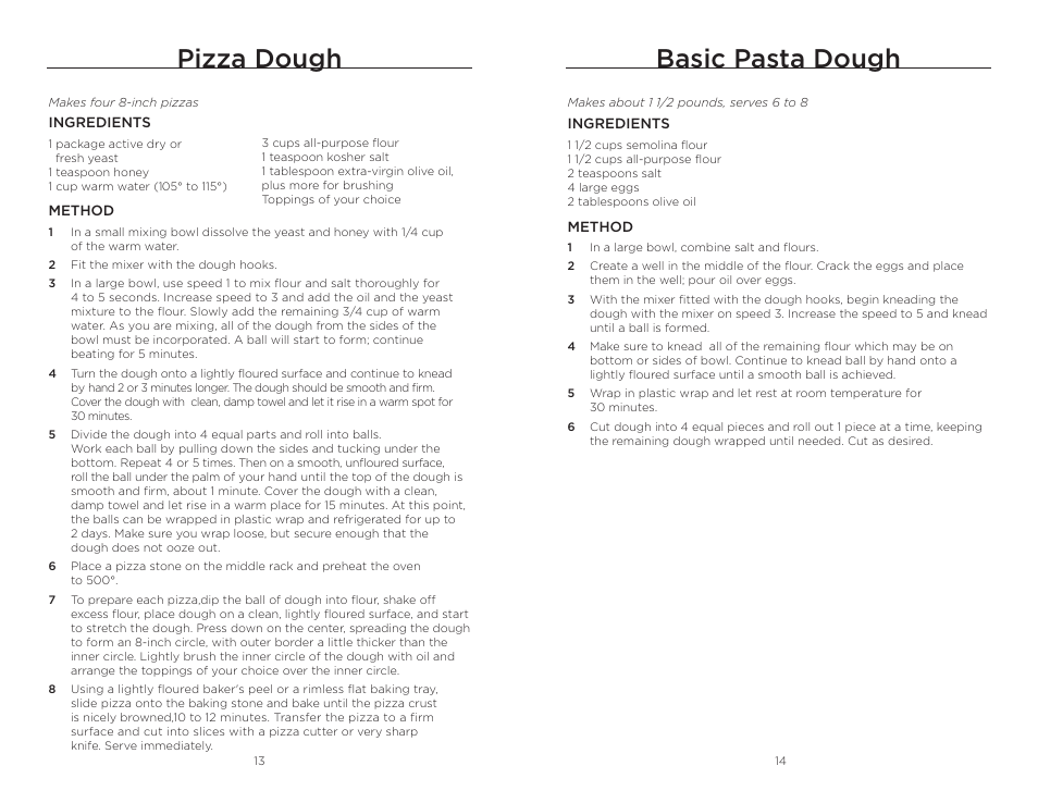 Basic pasta dough, Pizza dough | Wolfgang Puck BHM00240 User Manual | Page 8 / 10