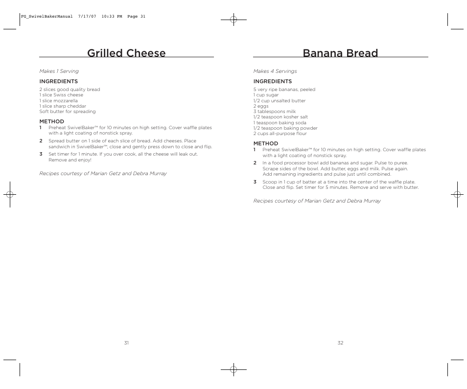 Banana bread, Grilled cheese | Wolfgang Puck SWIVELBAKER WPWB0010 User Manual | Page 17 / 20