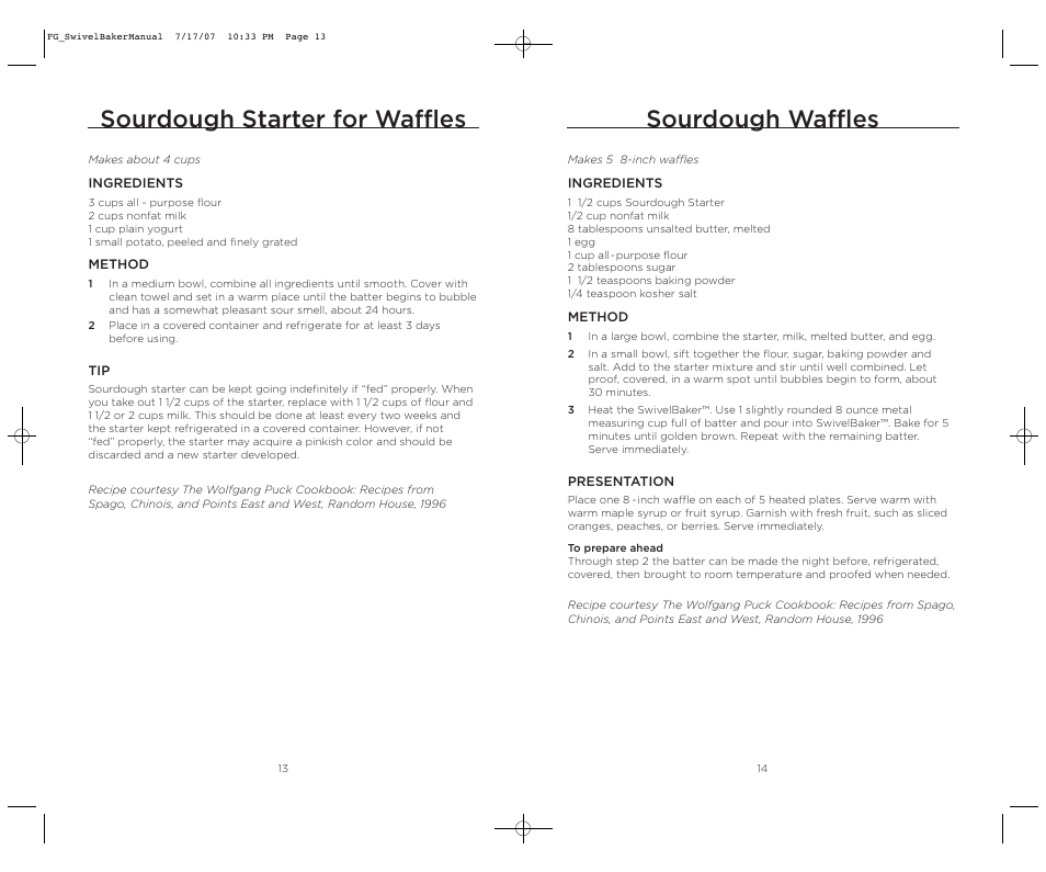 Sourdough starter for waffles, Sourdough waffles | Wolfgang Puck SWIVELBAKER WPWB0010 User Manual | Page 8 / 20