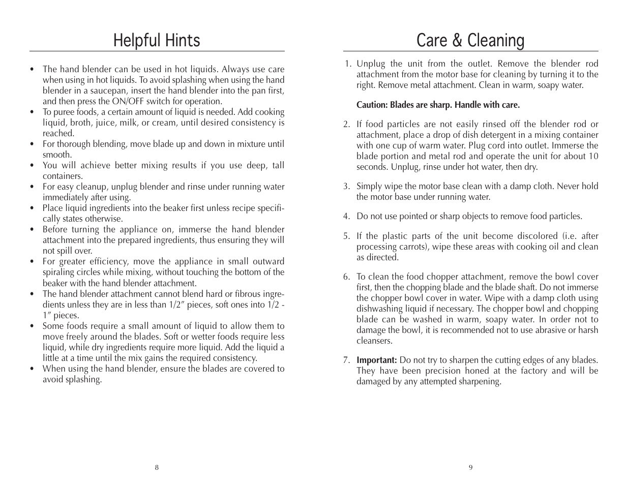 Care & cleaning, Helpful hints | Wolfgang Puck CHEFSERIES CIBC1000 User Manual | Page 5 / 12