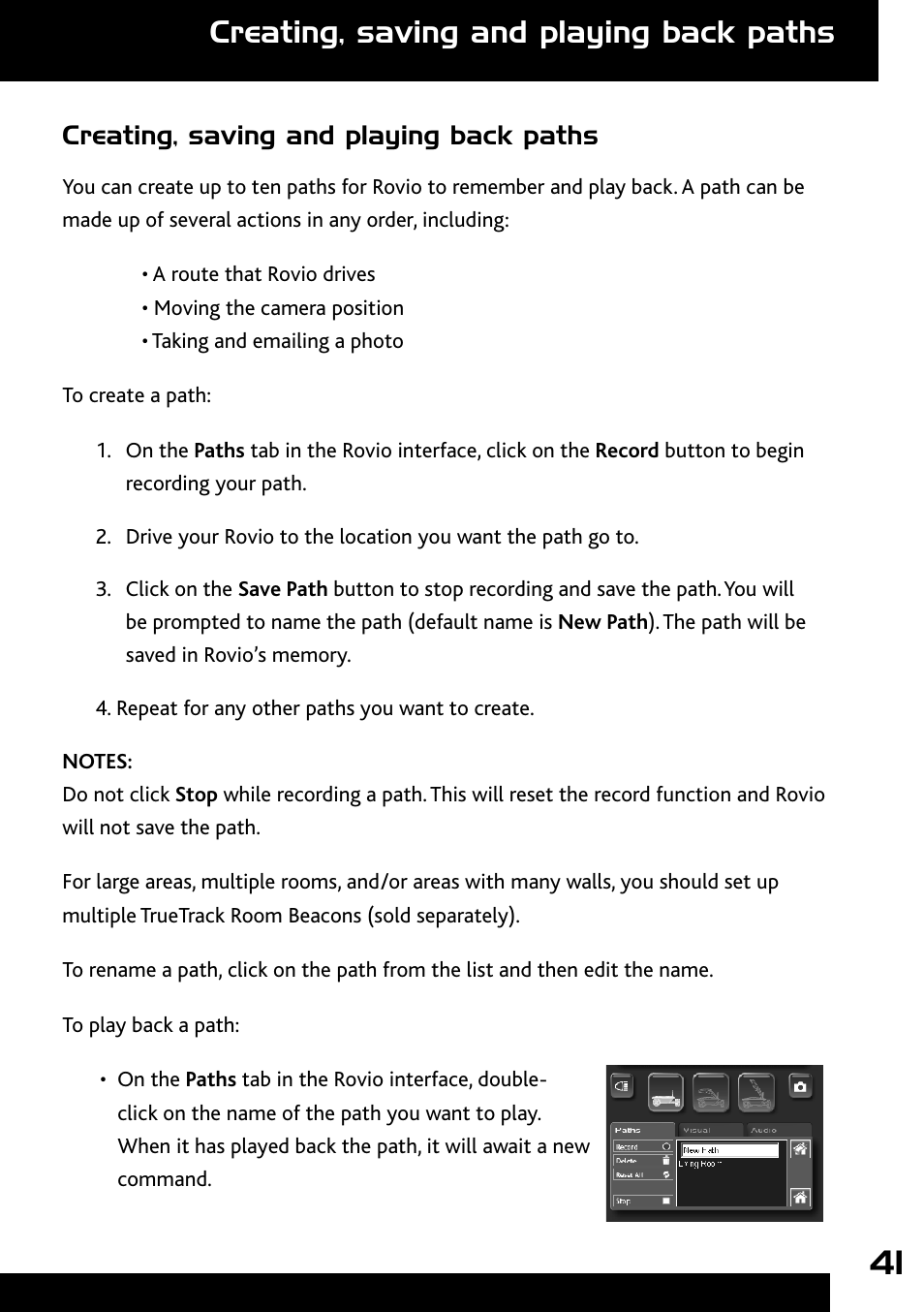Creating, saving and playing back paths | Wow Wee Rovio 8033 User Manual | Page 41 / 54