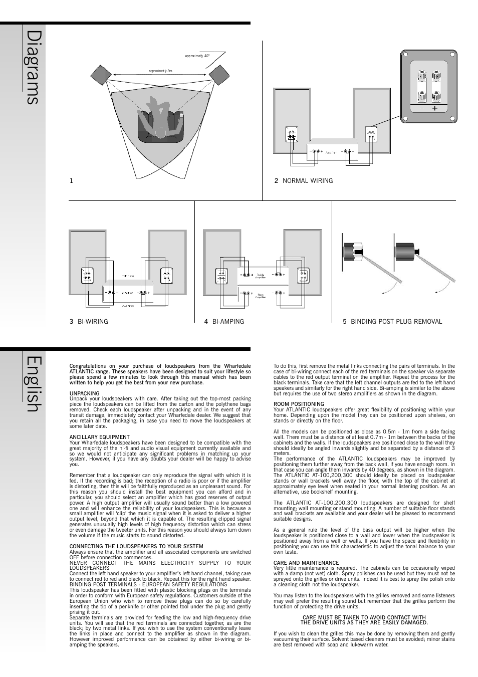 English, Diagrams | Wharfedale Atlantic AT-100 User Manual | Page 2 / 6