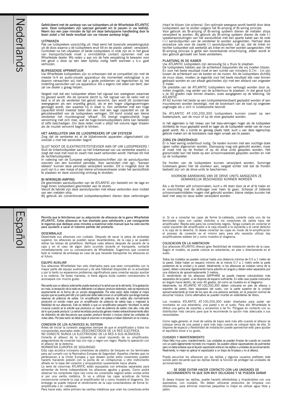 Nederlands, Español | Wharfedale Atlantic AT-100 User Manual | Page 4 / 6