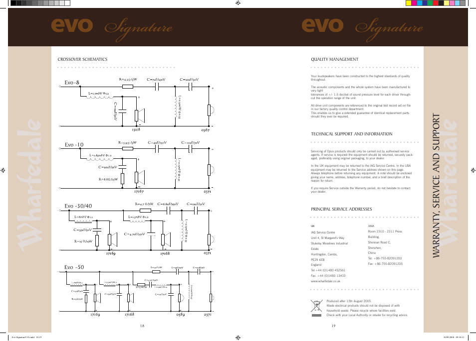 Evolution, Warrant y, service an d suppor t | Wharfedale EVO SIGNATURE EVO 40 User Manual | Page 10 / 10