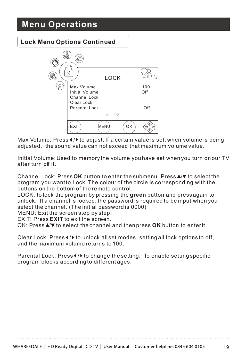 Т³гж 20, Menu operations | Wharfedale LY22T3CBW-UM User Manual | Page 20 / 44