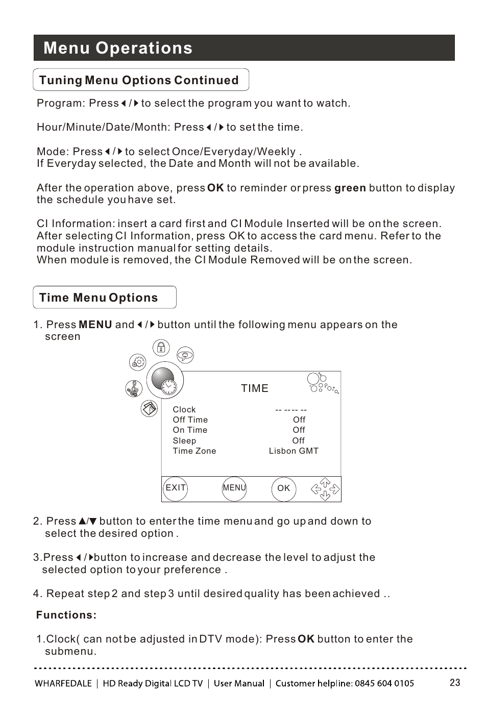 Т³гж 24, Menu operations | Wharfedale LY22T3CBW-UM User Manual | Page 24 / 44