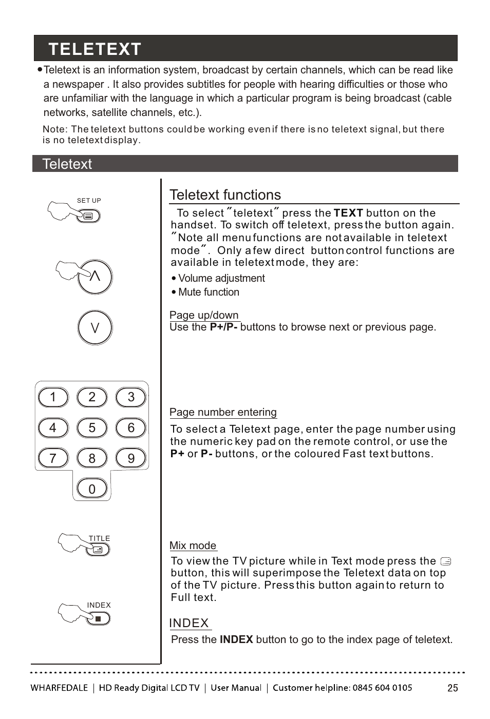 Т³гж 26, Teletext, Teletext functions | Wharfedale LY22T3CBW-UM User Manual | Page 26 / 44