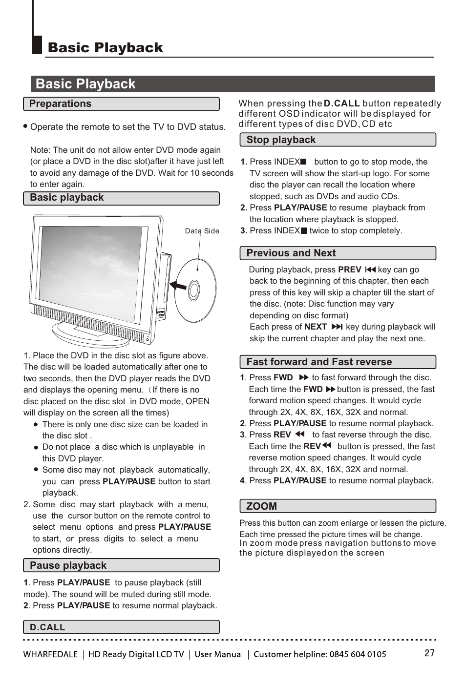 Т³гж 28, Basic playback | Wharfedale LY22T3CBW-UM User Manual | Page 28 / 44