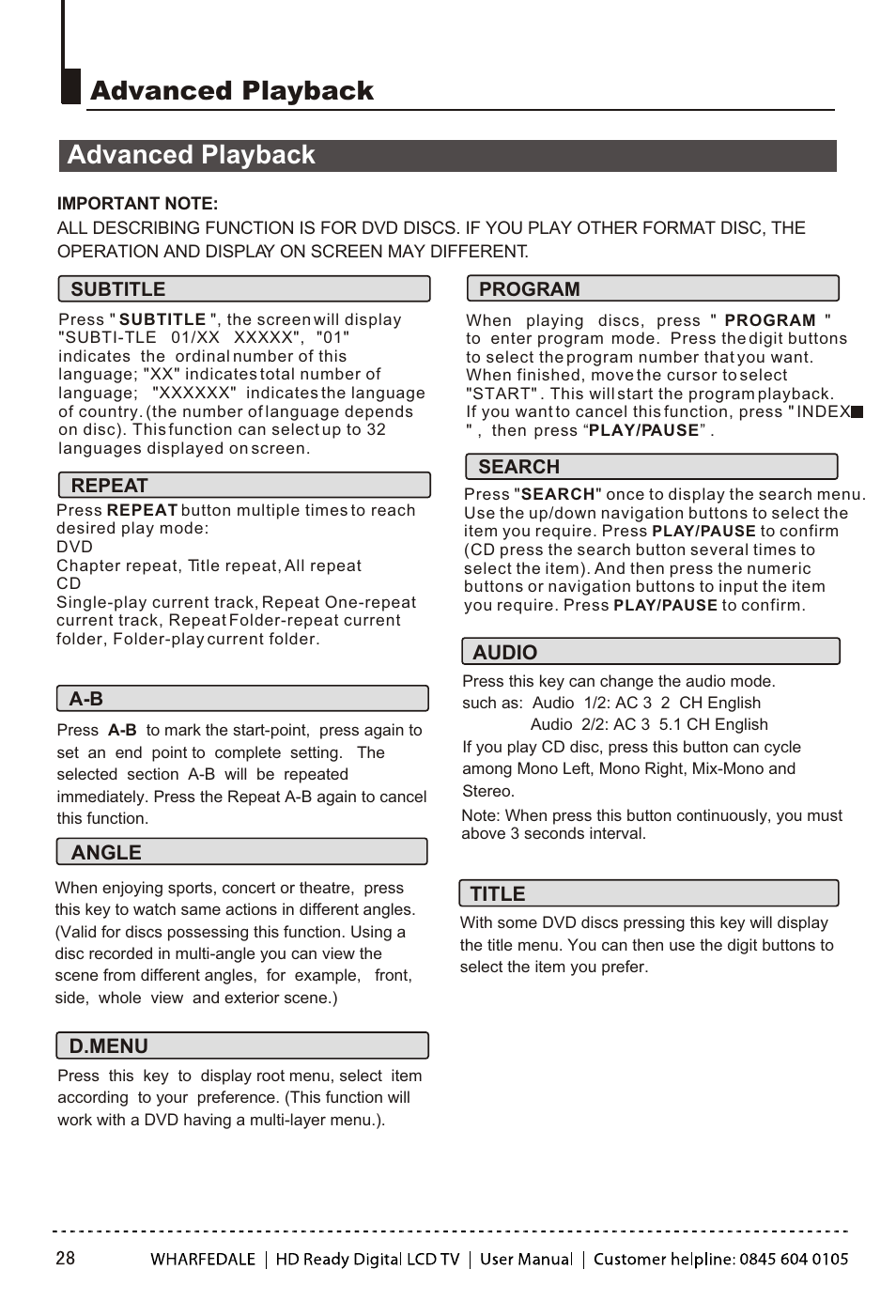 Т³гж 29, Advanced playback | Wharfedale LY22T3CBW-UM User Manual | Page 29 / 44