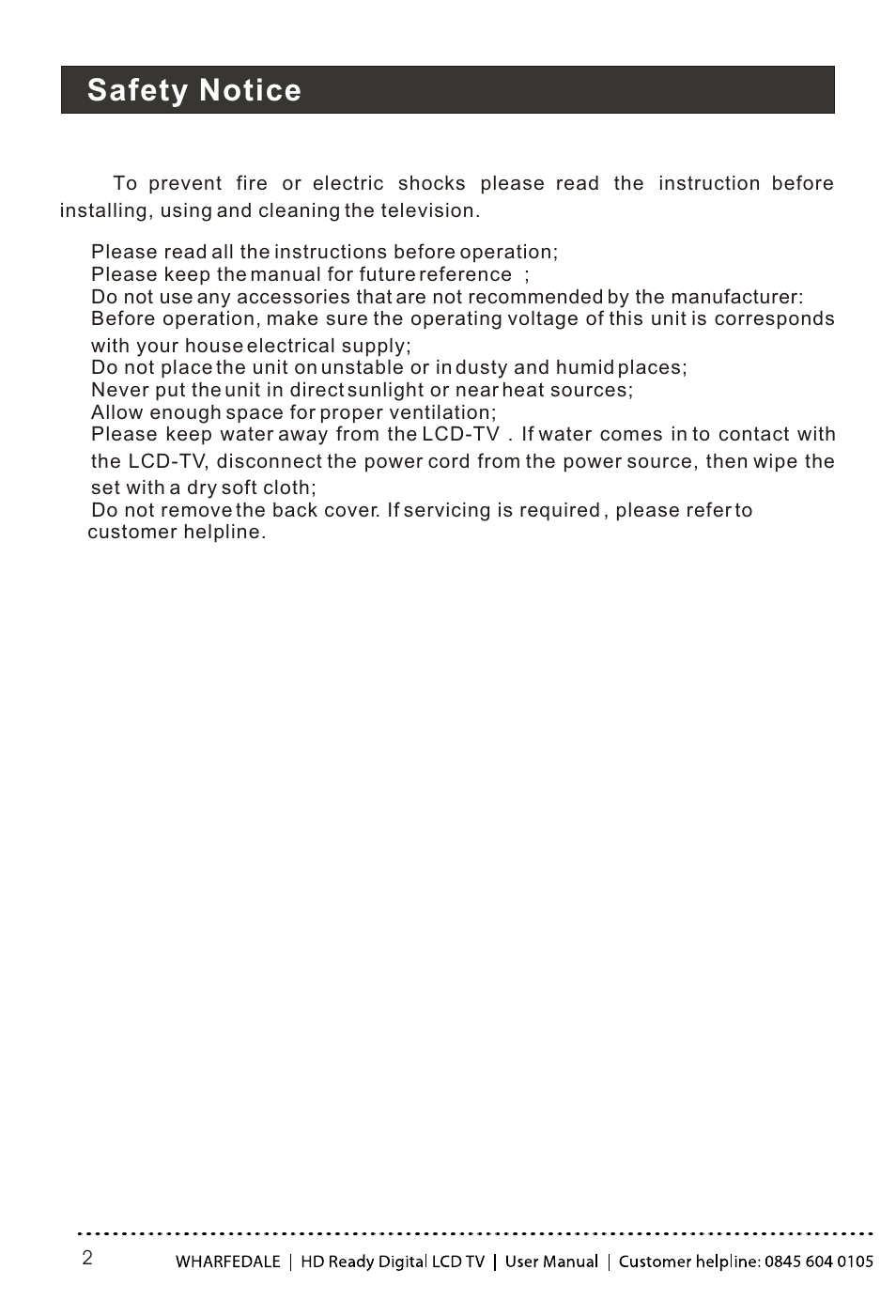 Т³гж 3, Safety notice | Wharfedale LY22T3CBW-UM User Manual | Page 3 / 44