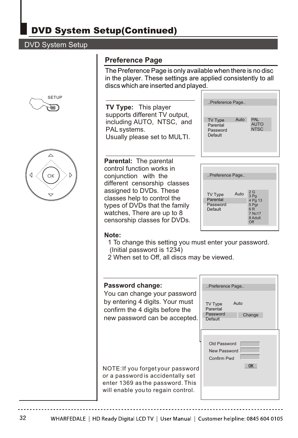 Т³гж 33, Dvd system setup(continued), Dvd system setup | Preference page | Wharfedale LY22T3CBW-UM User Manual | Page 33 / 44