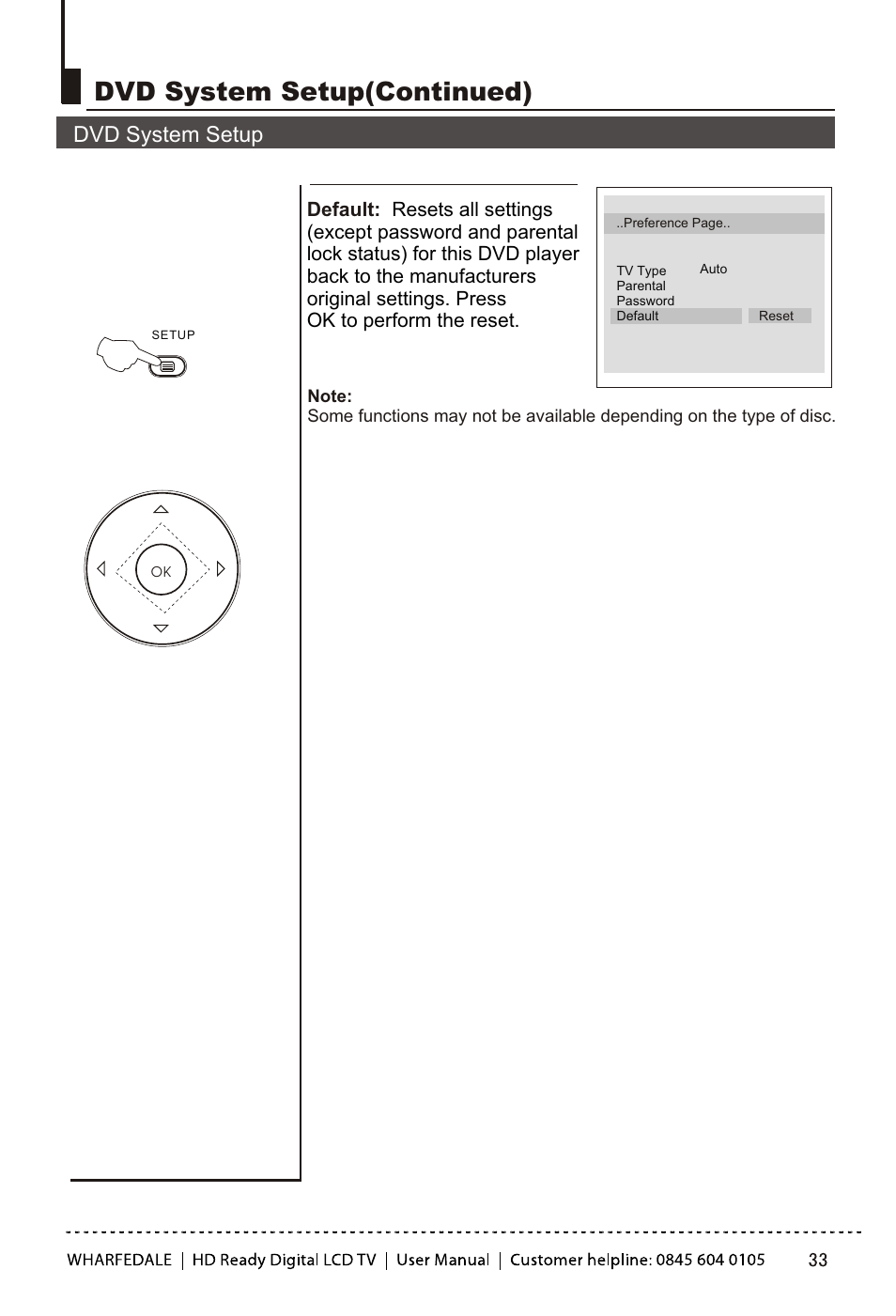 Т³гж 34, Dvd system setup(continued), Dvd system setup | Wharfedale LY22T3CBW-UM User Manual | Page 34 / 44