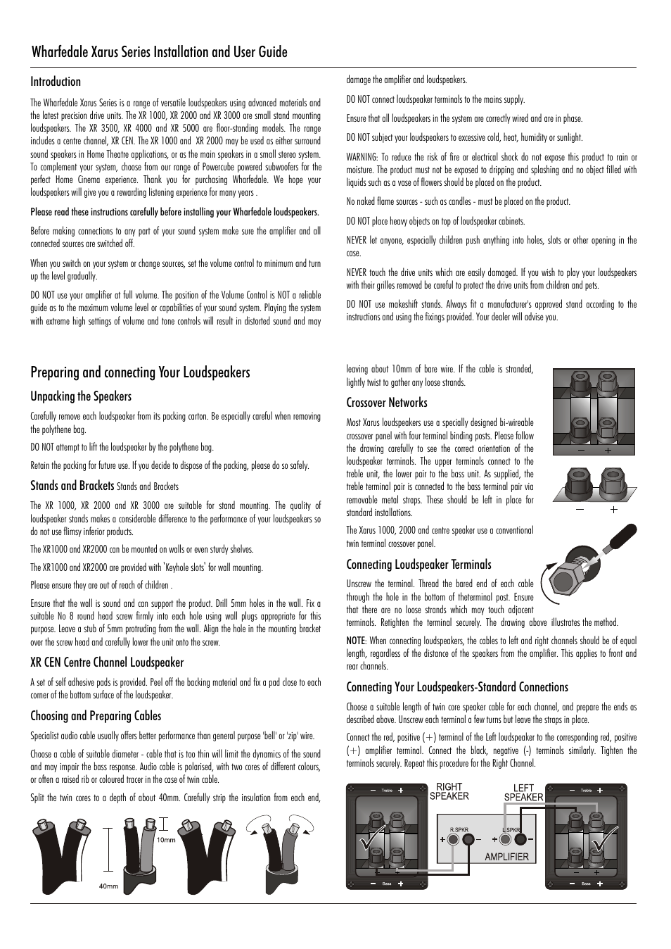 Т³гж 2, Preparing and connecting your loudspeakers | Wharfedale XR3000 User Manual | Page 2 / 5