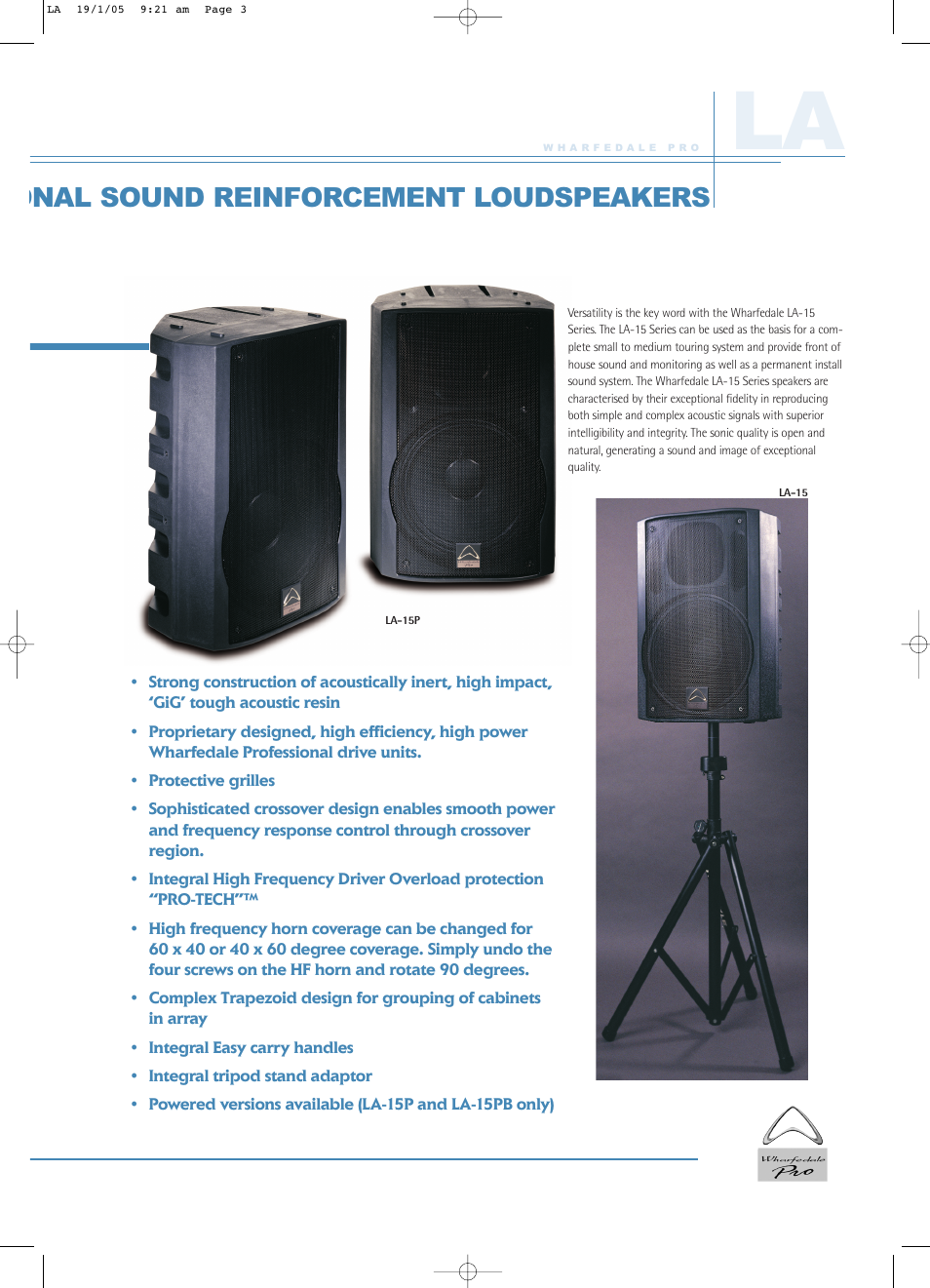 Onal sound reinforcement loudspeakers | Wharfedale LA Series User Manual | Page 3 / 4