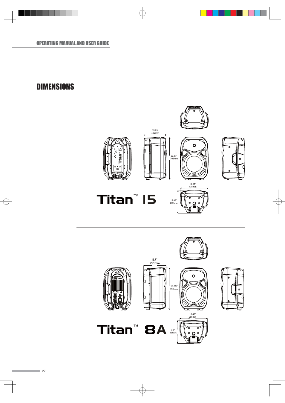 Dimensions, Operating manual and user guide | Wharfedale Titan Sub A15 User Manual | Page 28 / 33