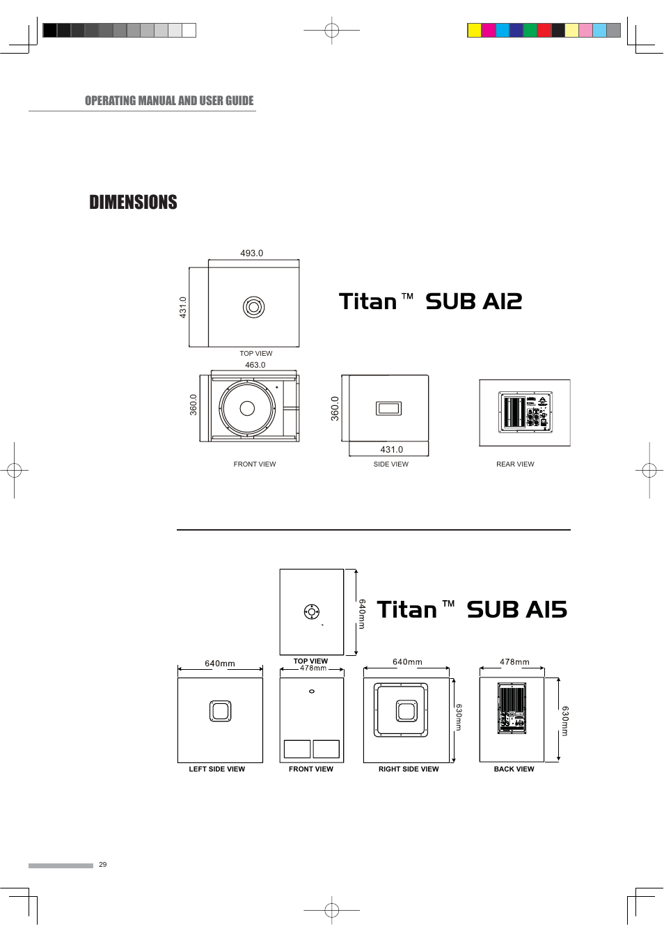 Titan sub a15, Titan sub a12, Dimensions | Wharfedale Titan Sub A15 User Manual | Page 30 / 33