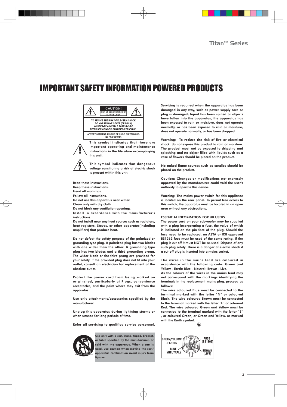 Important safety information powered products, Titan, Series | Wharfedale Titan Sub A15 User Manual | Page 31 / 33