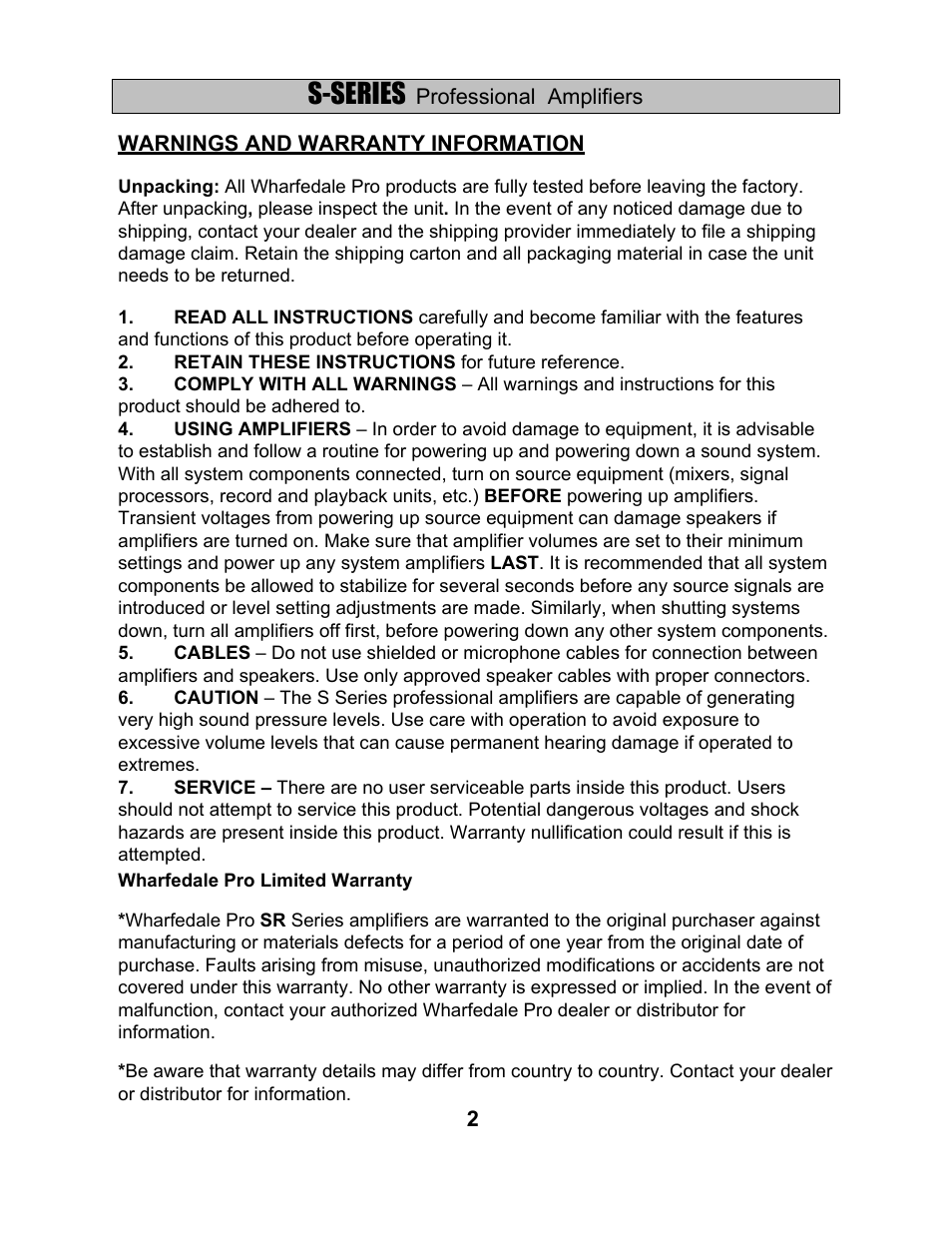 S-series | Wharfedale S-2500 User Manual | Page 4 / 20