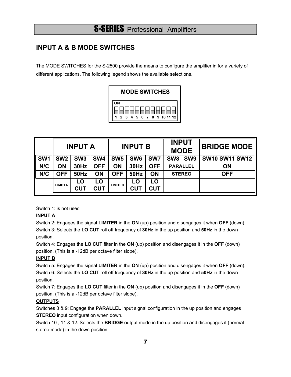 S-series, Input a input b input mode bridge mode | Wharfedale S-2500 User Manual | Page 9 / 20