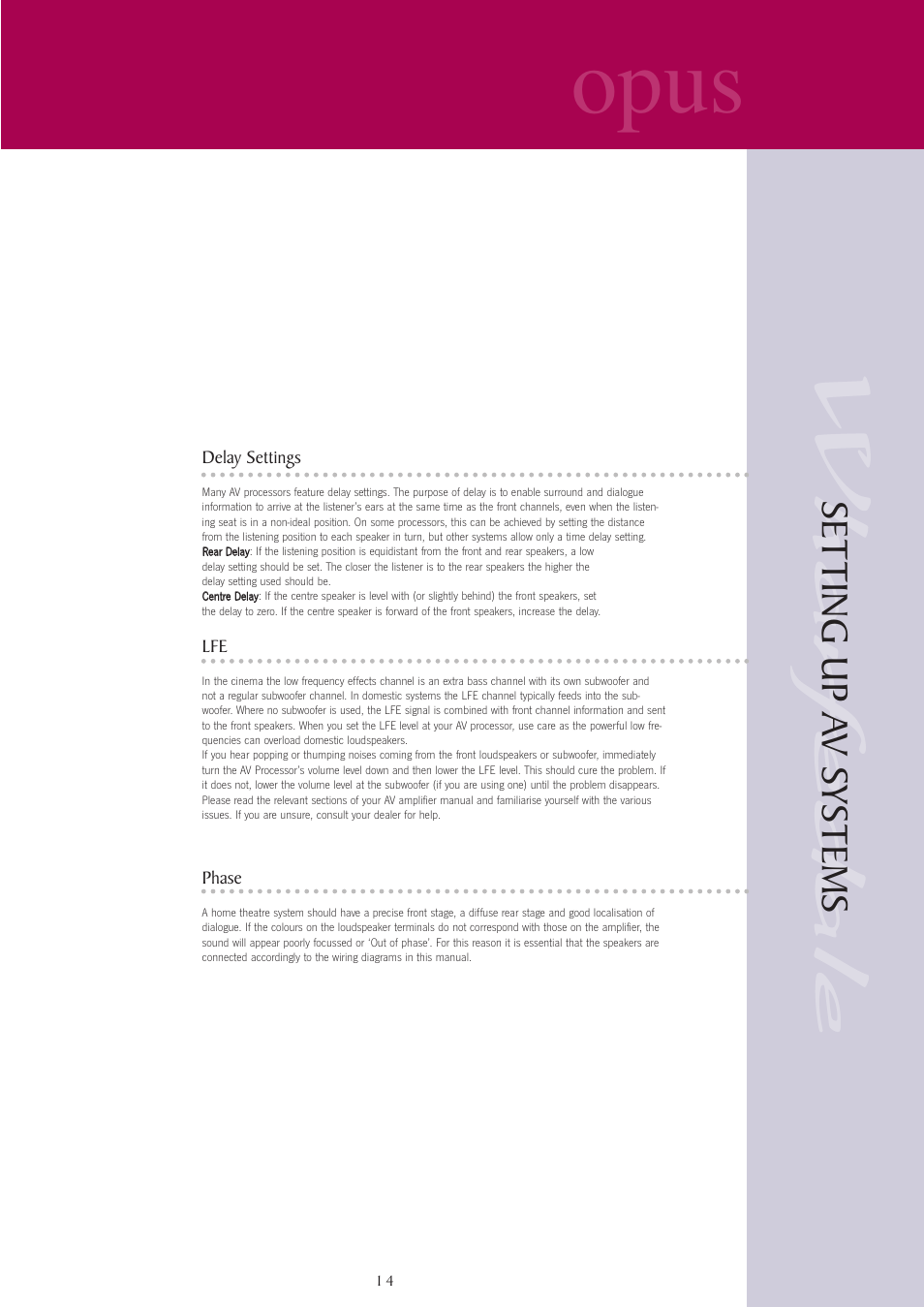 Opus, Set ting up a v systems | Wharfedale opus User Manual | Page 14 / 27