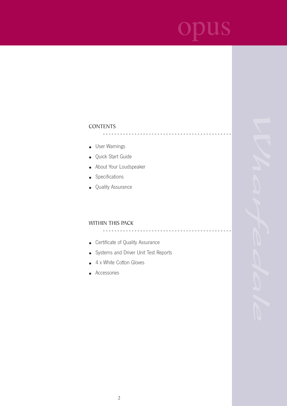 Opus | Wharfedale opus User Manual | Page 2 / 27
