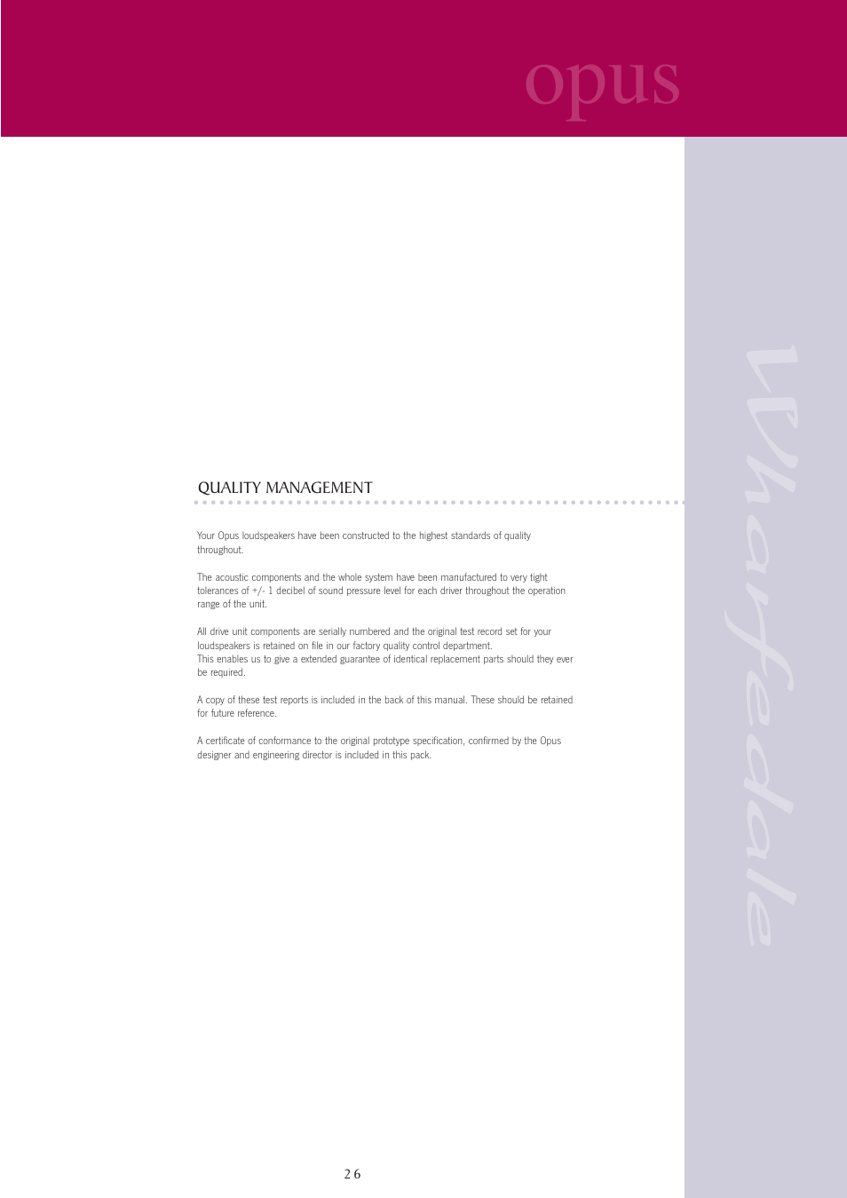 Opus | Wharfedale opus User Manual | Page 26 / 27