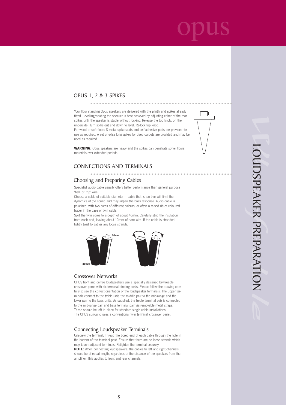 Opus, Loudspeaker prep ara tion | Wharfedale opus User Manual | Page 8 / 27