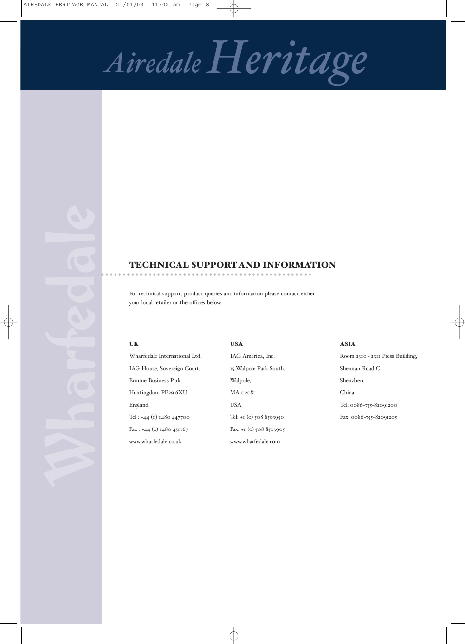 Technical support and information | Wharfedale PANTONE 539 User Manual | Page 11 / 27