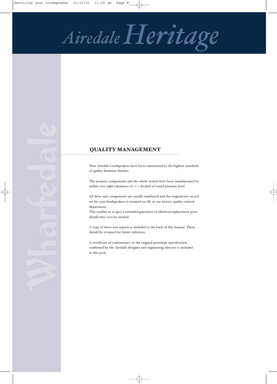 Quality management | Wharfedale PANTONE 539 User Manual | Page 27 / 27