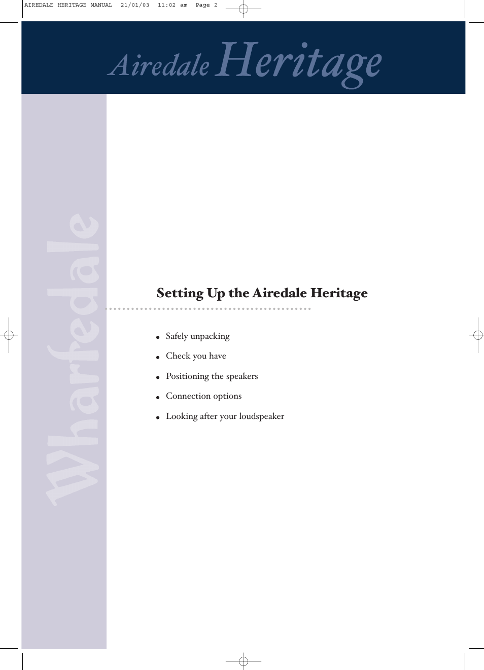 Setting up the airedale heritage | Wharfedale PANTONE 539 User Manual | Page 5 / 27