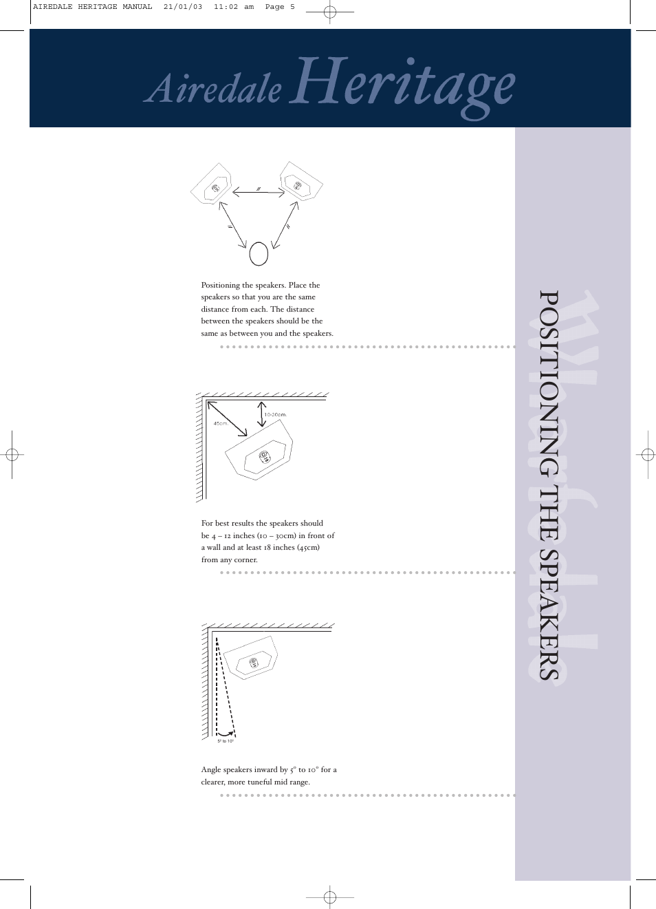 Positioning the speakers | Wharfedale PANTONE 539 User Manual | Page 8 / 27