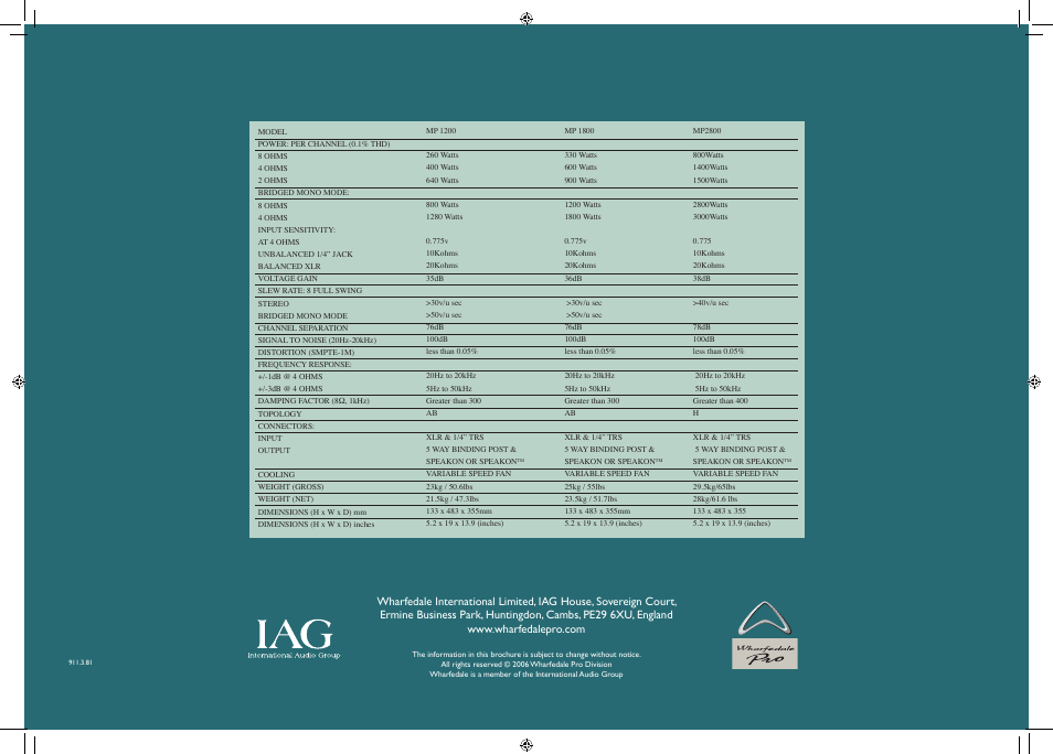 Wharfedale MP 1800 User Manual | Page 4 / 4