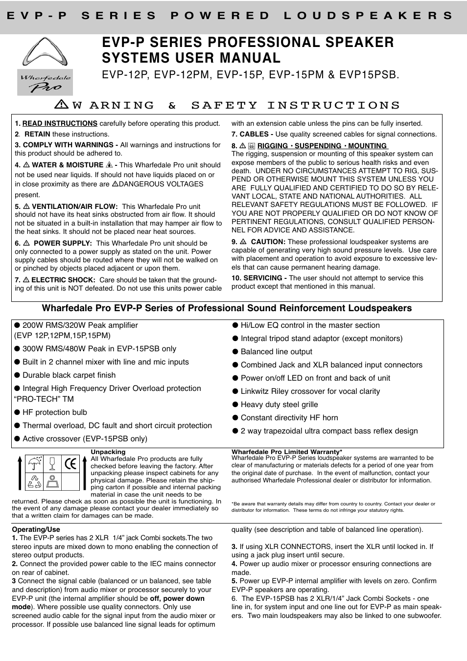 Wharfedale EVP-12PM User Manual | 2 pages