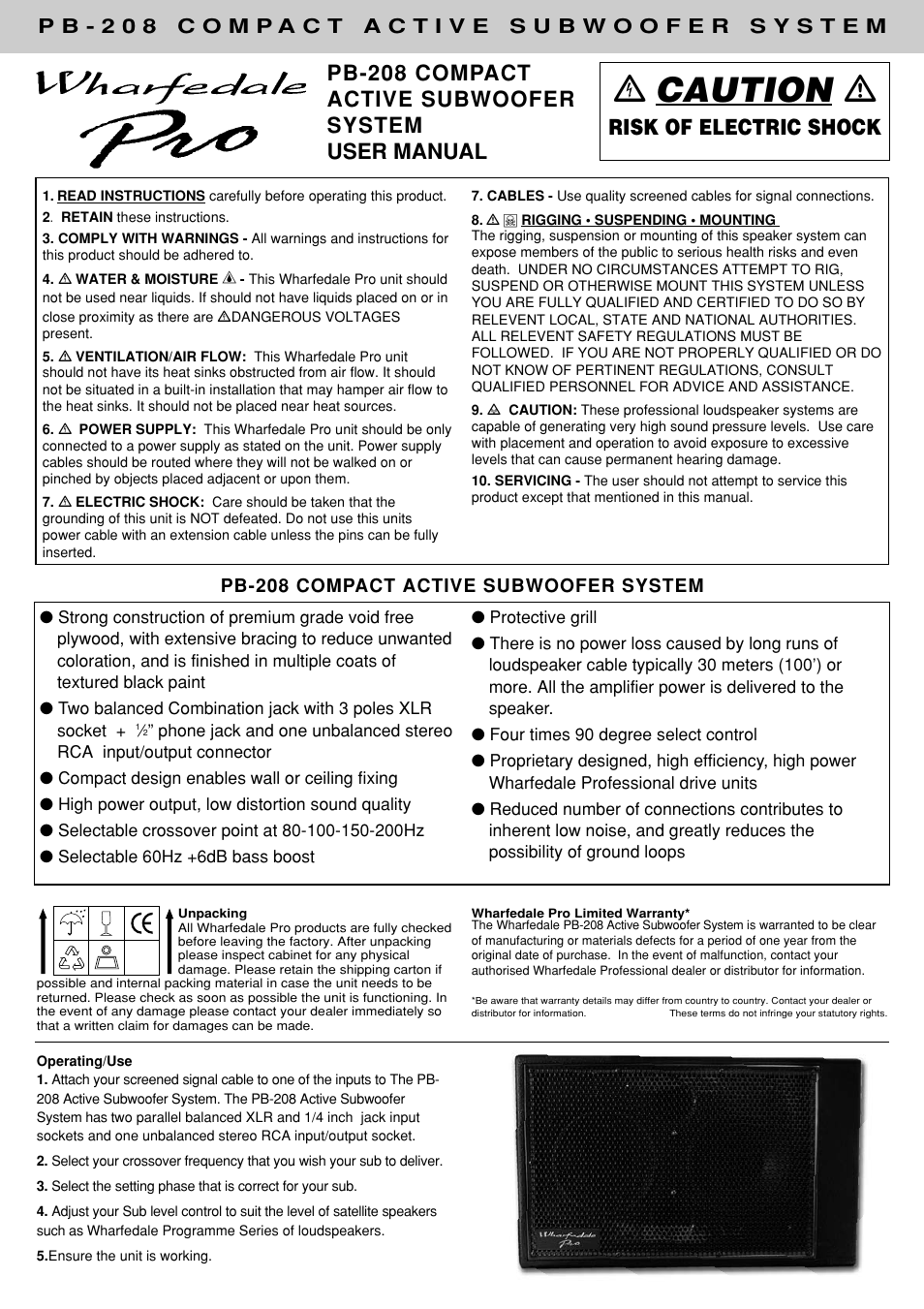 Wharfedale PB-208 User Manual | 2 pages