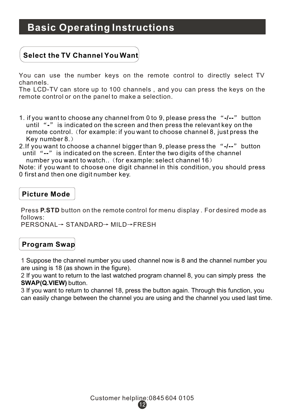 Т³гж 16, Basic operating instructions | Wharfedale L15T11W-A User Manual | Page 16 / 44