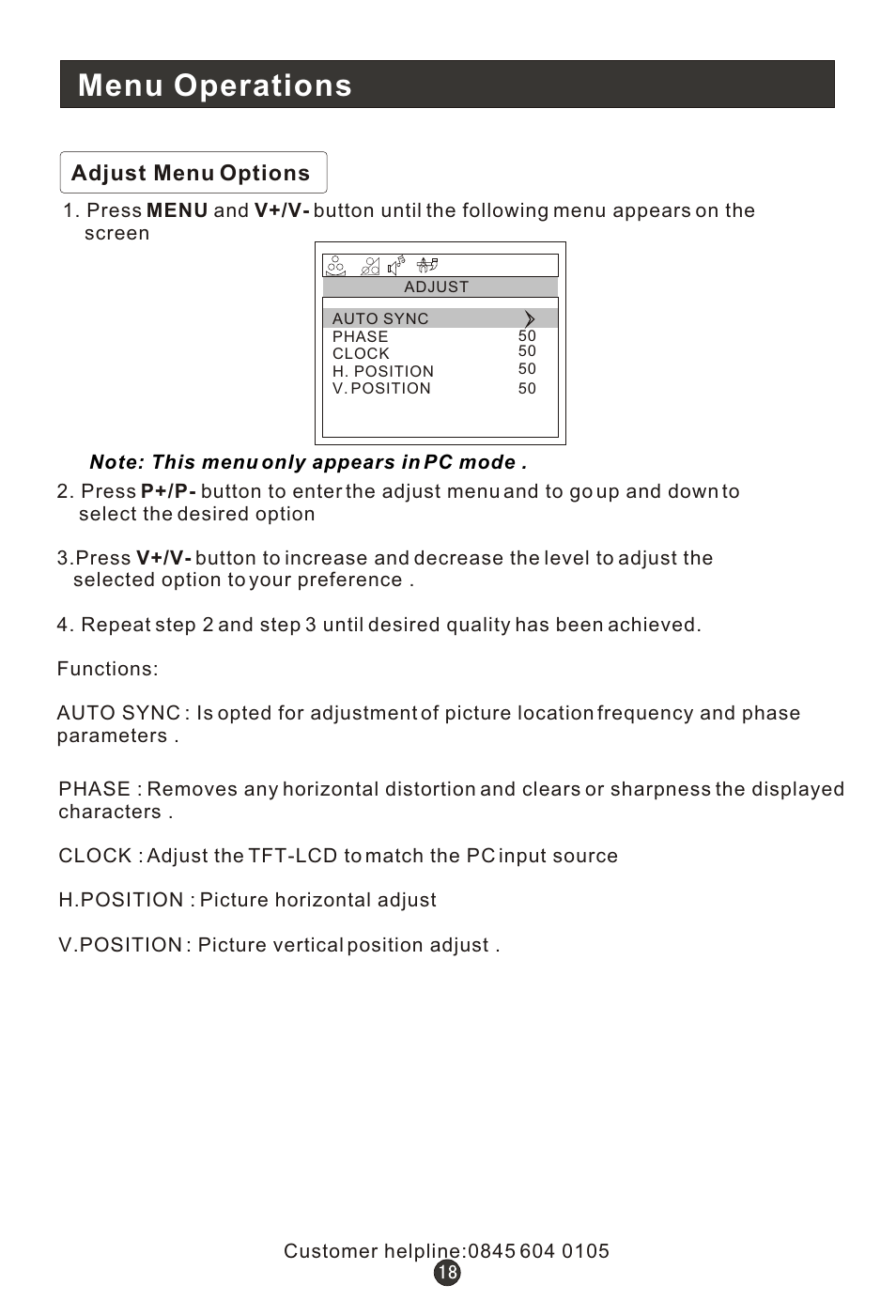 Т³гж 22, Menu operations | Wharfedale L15T11W-A User Manual | Page 22 / 44