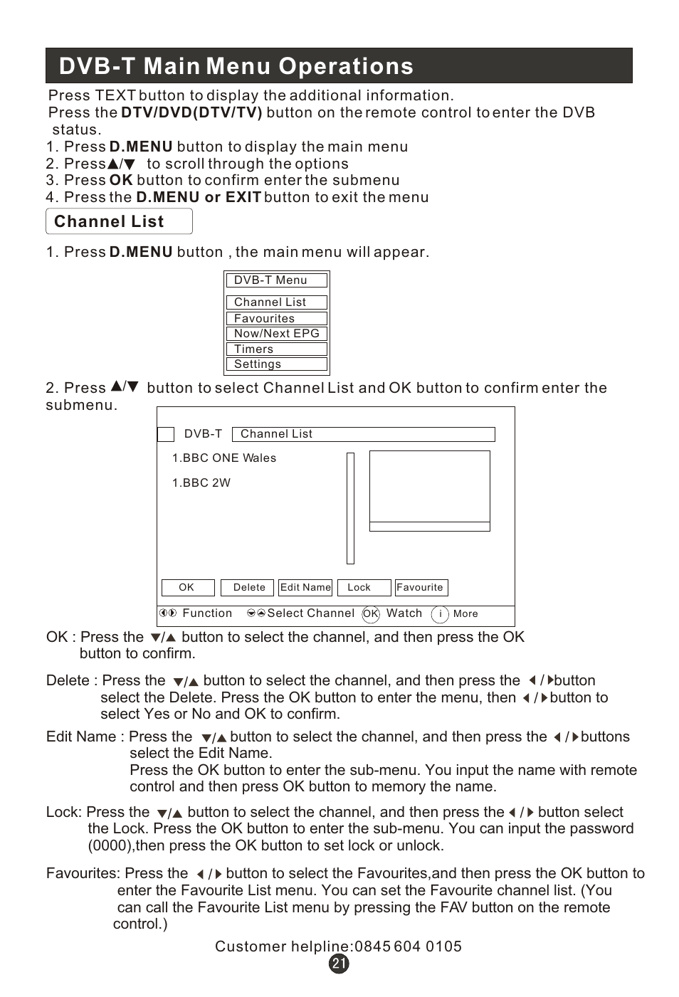 Т³гж 25, Dvb-t main menu operations, Channel list | Wharfedale L15T11W-A User Manual | Page 25 / 44