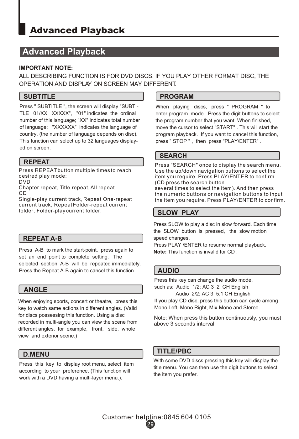 Т³гж 33, Advanced playback | Wharfedale L15T11W-A User Manual | Page 33 / 44