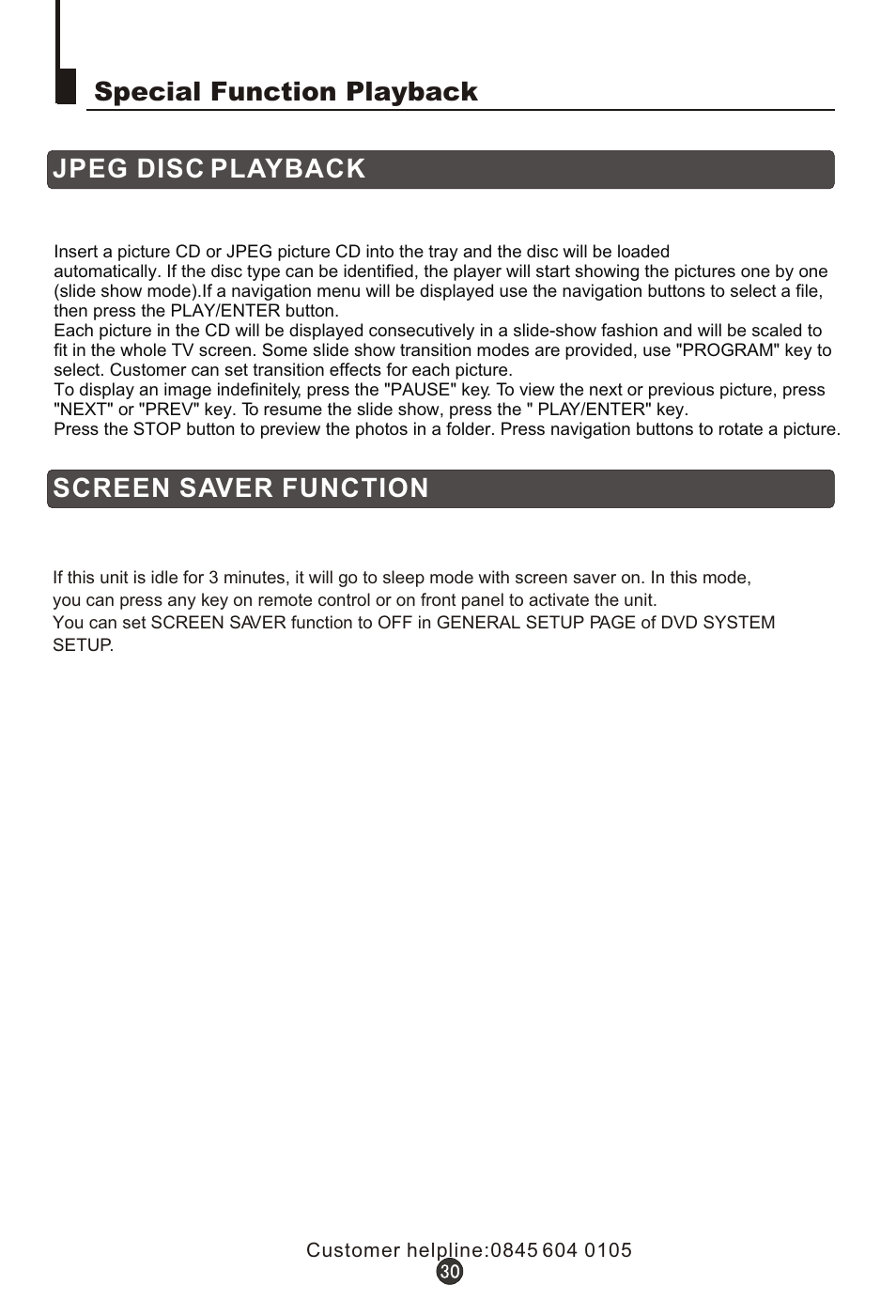 Т³гж 34, Special function playback jpeg disc playback, Screen saver function | Wharfedale L15T11W-A User Manual | Page 34 / 44