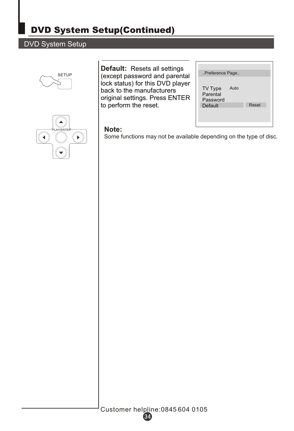 Т³гж 38, Dvd system setup(continued), Dvd system setup | Default | Wharfedale L15T11W-A User Manual | Page 38 / 44