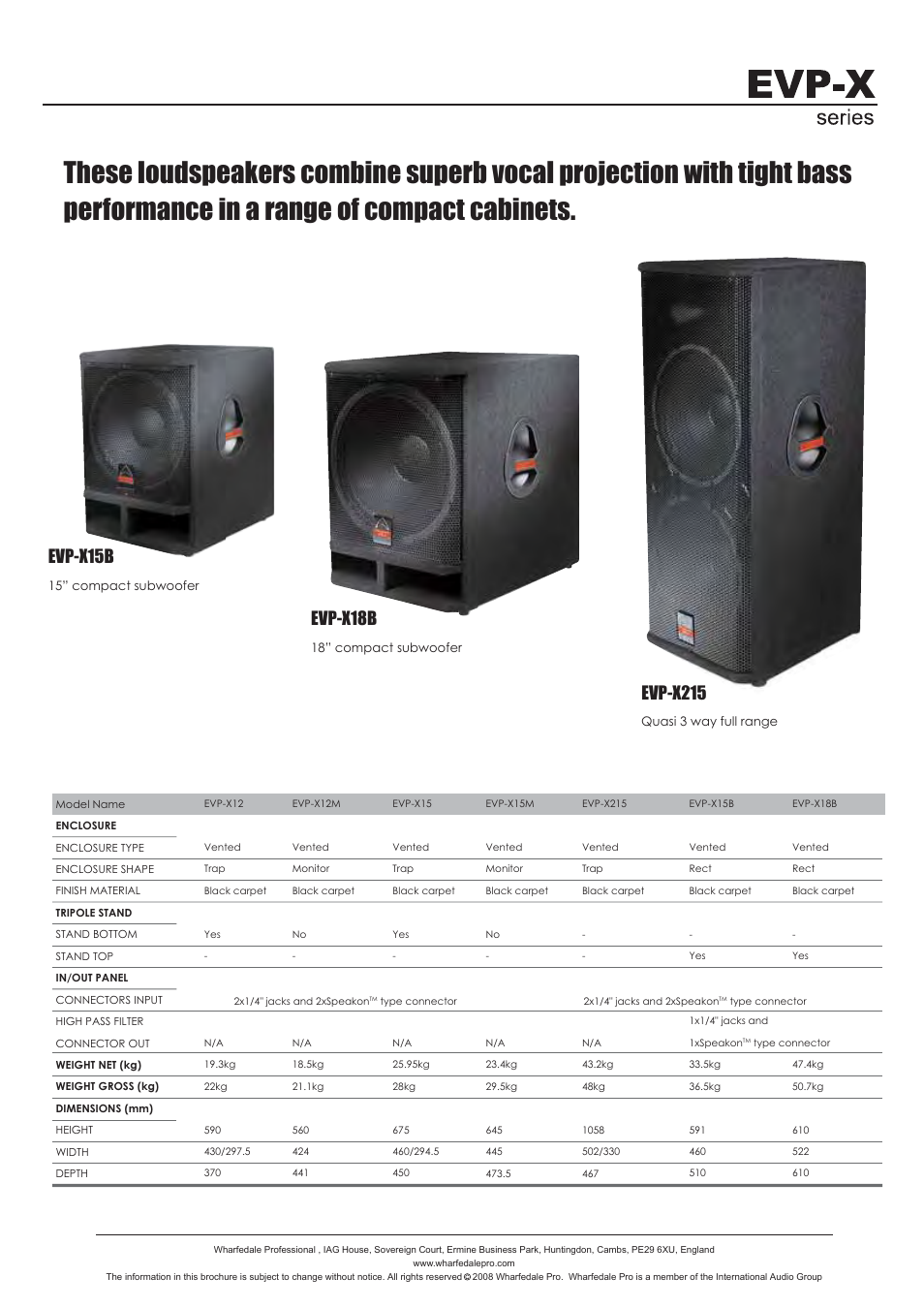 Features evp-x series specification, Elliptical wave guide | Wharfedale EVP-X User Manual | Page 4 / 4