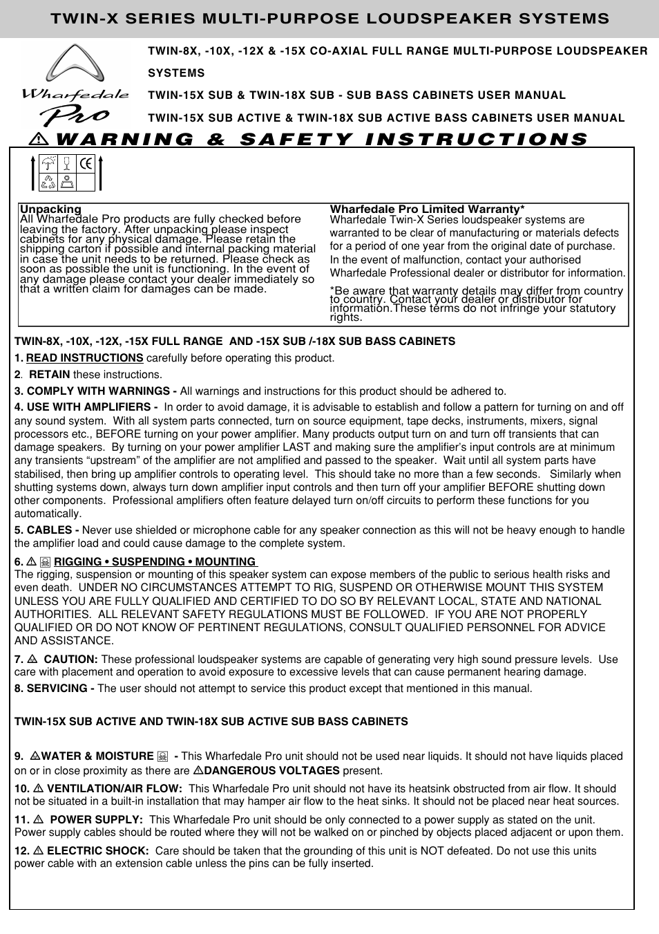 Twin-x series multi-purpose loudspeaker systems | Wharfedale Twin X Series User Manual | Page 2 / 6