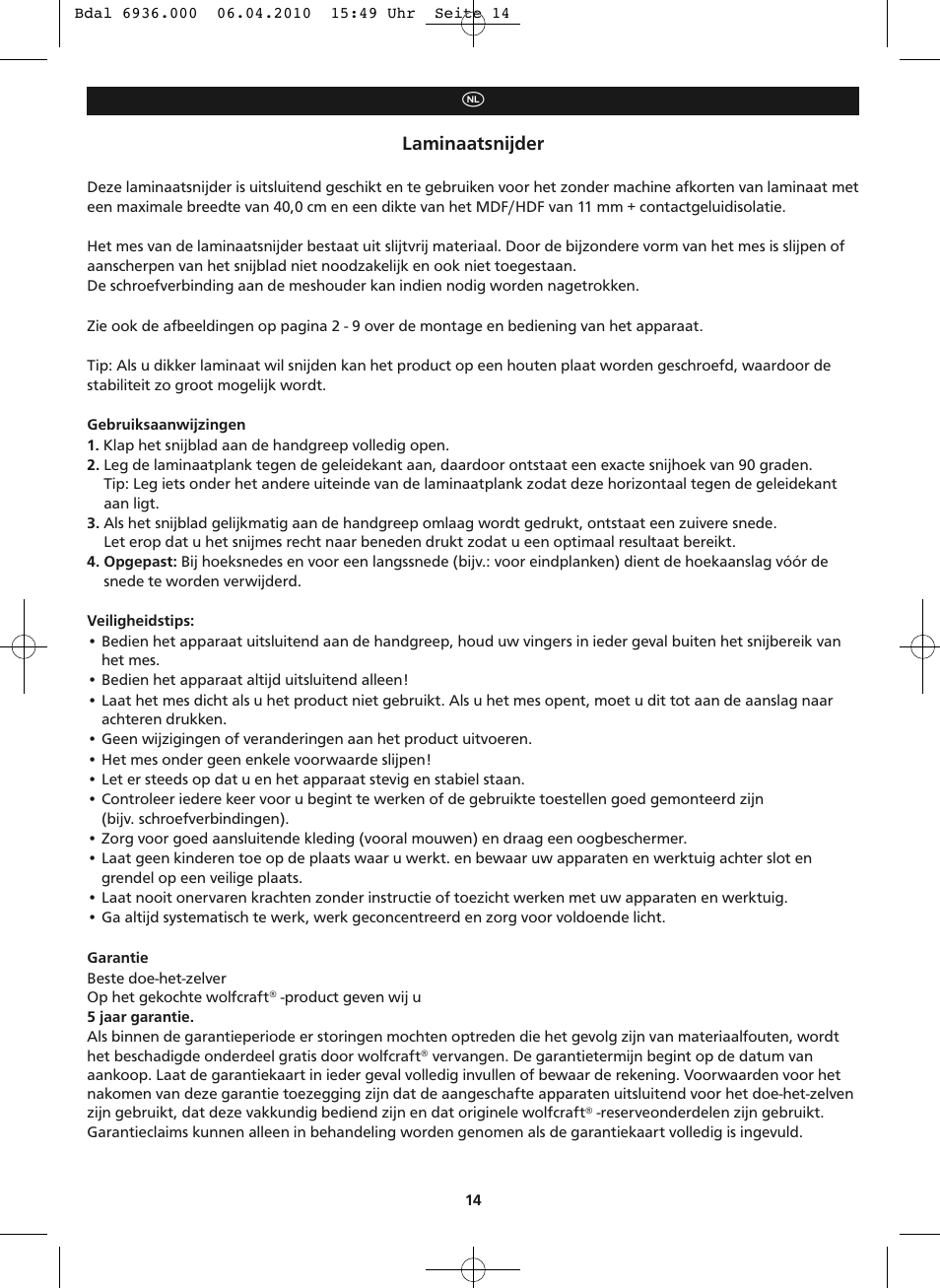 Laminaatsnijder | Wolfcraft LC 300 User Manual | Page 14 / 32