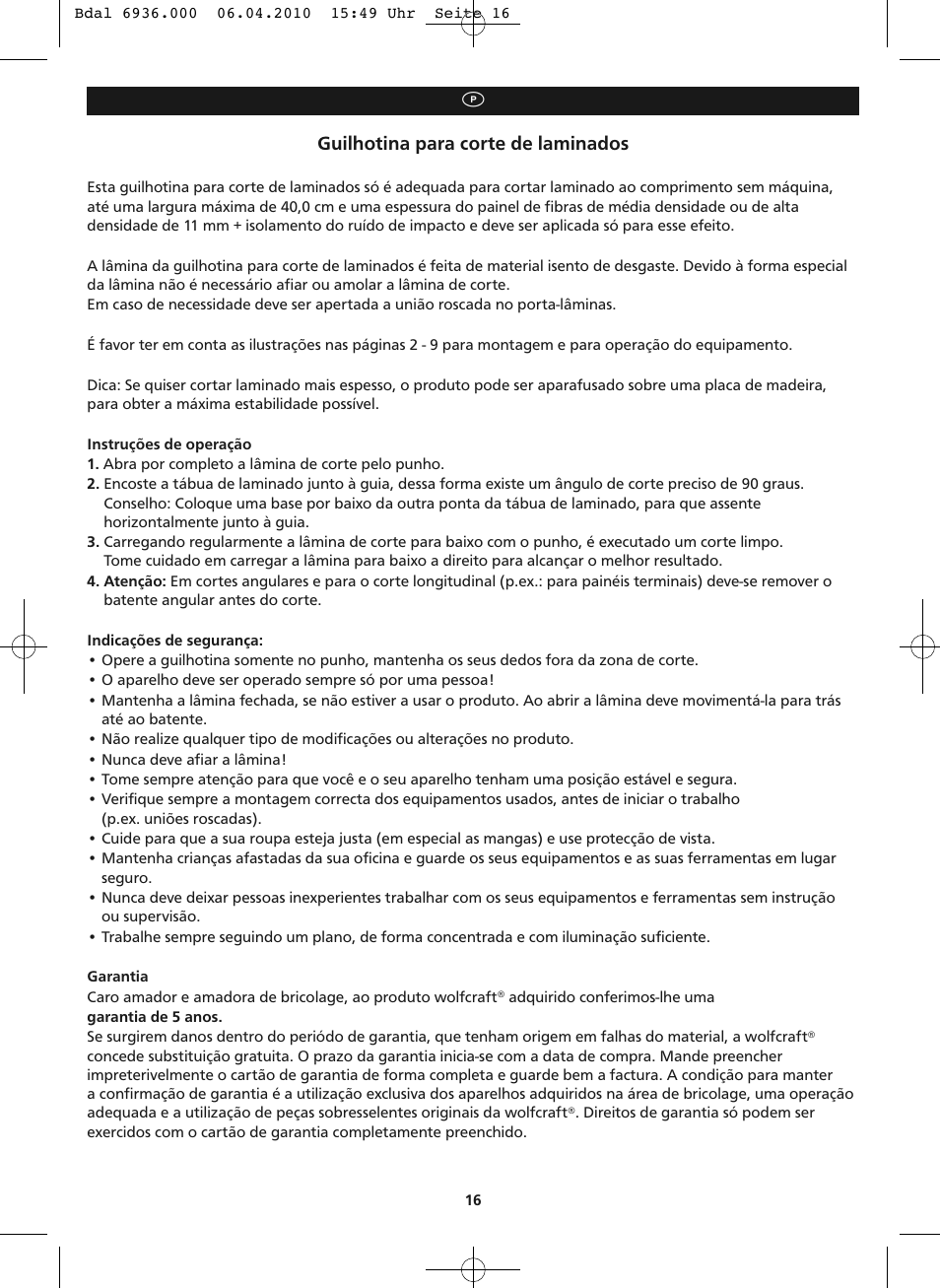 Guilhotina para corte de laminados | Wolfcraft LC 300 User Manual | Page 16 / 32