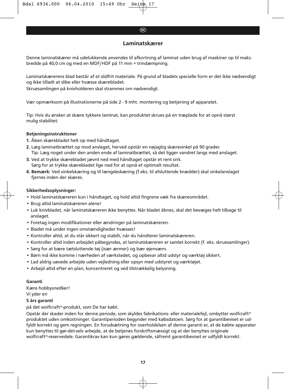 Laminatskærer | Wolfcraft LC 300 User Manual | Page 17 / 32