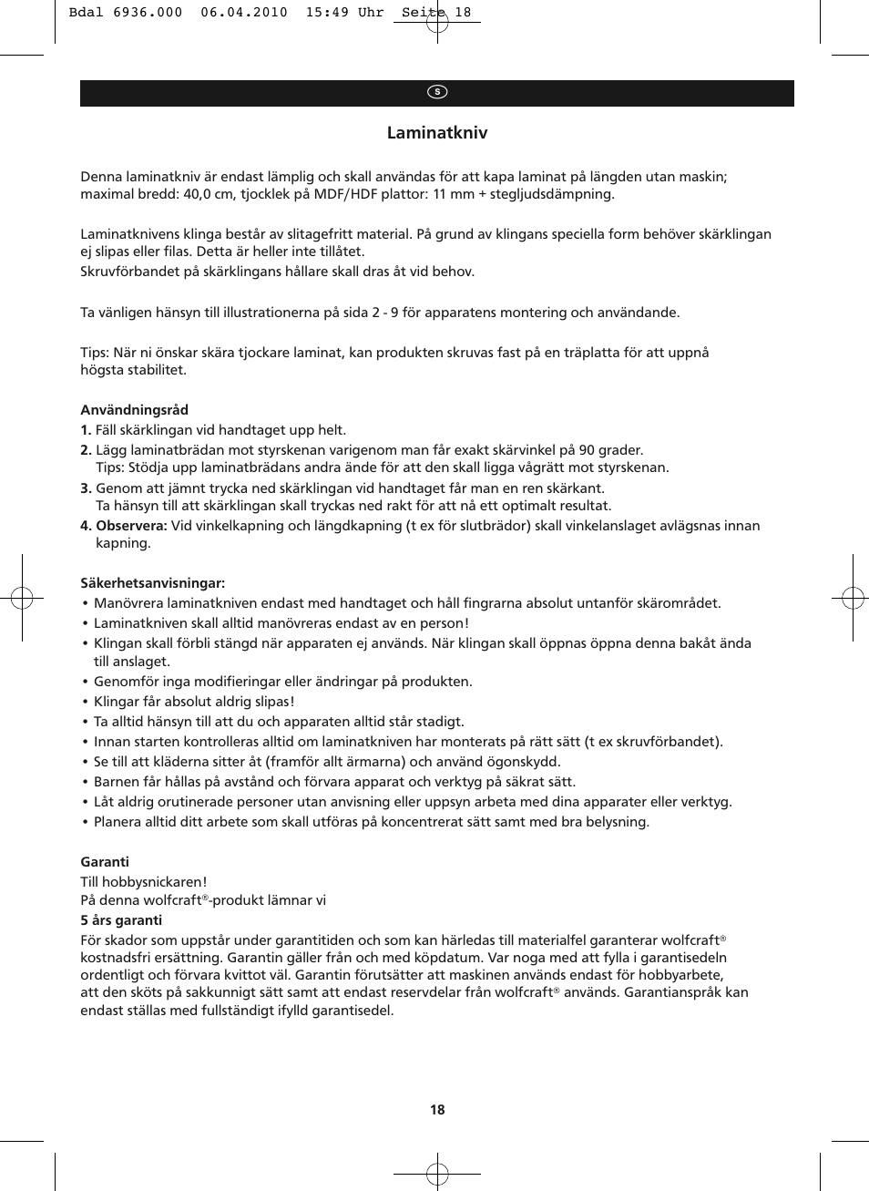 Laminatkniv | Wolfcraft LC 300 User Manual | Page 18 / 32